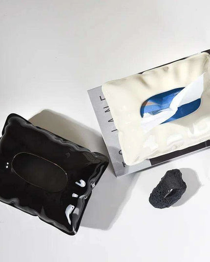 Chic Cream Ceramic Tissue Holder with Hidden Drawer