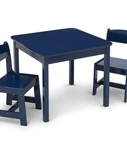 Kids Deep Blue Wooden Play Table and Chair Set - Ideal for Arts, Crafts, and Learning Activities, Includes 2 Chairs