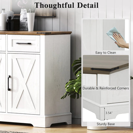 K&K 55" Farmhouse Buffet Cabinet with Adjustable Shelves & Drawers