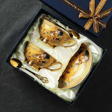 Klimt Kiss Luxury Bone China Tea and Coffee Set with Elegant Gift Presentation
