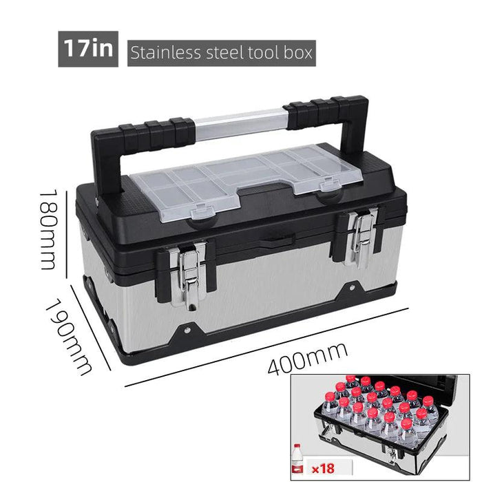 Stainless Steel Toolbox with Enhanced Storage and Dual Lock System