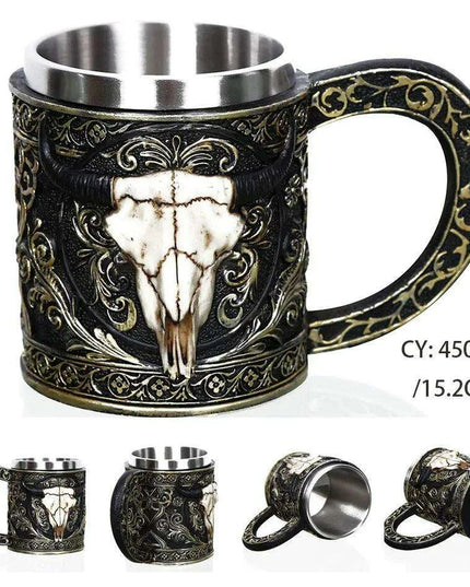 Skull Knight Tankard: Stainless Steel Resin Beer Stein - Viking Halloween Decor for Tea Pub