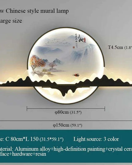 Sophisticated Circular LED Wall Art Light - Enrich Your Space with Traditional Chinese Landscape Aesthetics