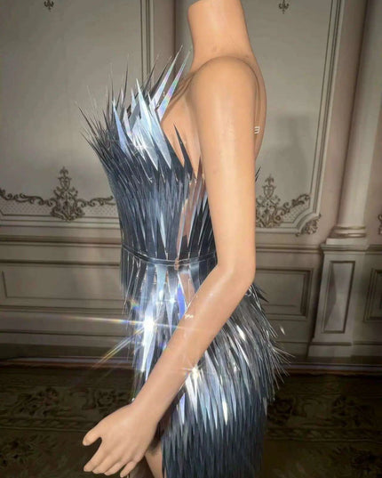 Stunning Silver Sequin Mermaid Gown with Deep V Neck and High Side Slit for Glamorous Nights