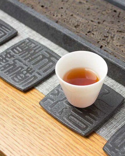 Artisan Crafted Natural Stone Coaster Set with Ancient Chinese Wisdom - Elegant Heat-Resistant
