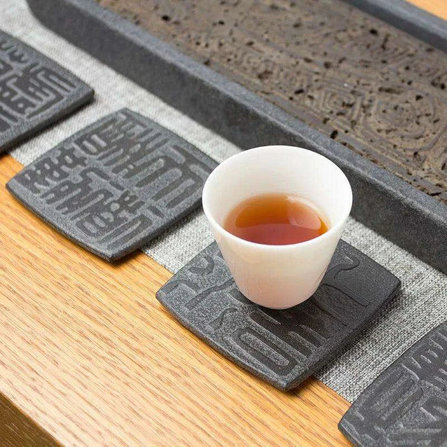Artisan Crafted Natural Stone Coaster Set with Ancient Chinese Wisdom - Elegant Heat-Resistant