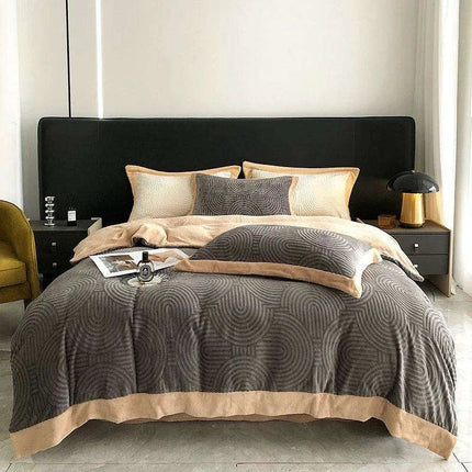Opulent Grey Velvet Fleece Bedding Set with Luxurious 3D Embossed Duvet Cover and Pillowcases