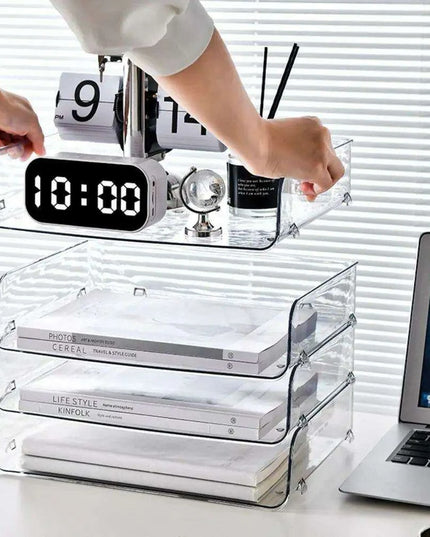 Transparent Acrylic A4 File Storage Organizer - Stackable Desktop Rack for Papers and Magazines