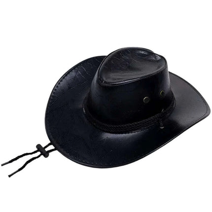 Adventure-Ready PU Leather Cowboy Hat - Stylish Big Brim Fedora for Outdoor Enthusiasts