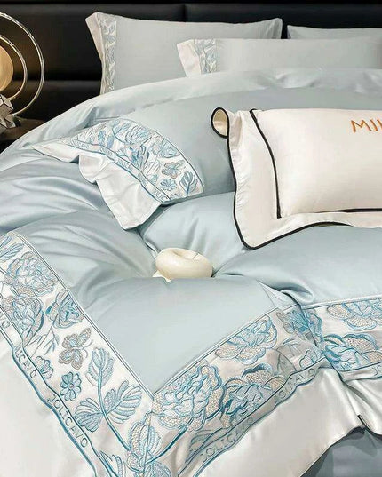 Luxury Rose Butterfly Embroidery 4-Piece Egyptian Cotton Bedding Set