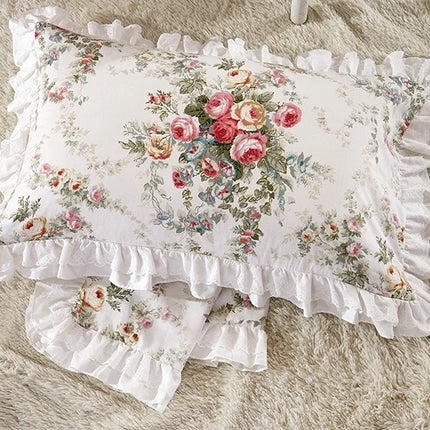 Pastoral Ruffle Pillowcase Set — 2pc, 100% Cotton, Floral Print, 48×74cm