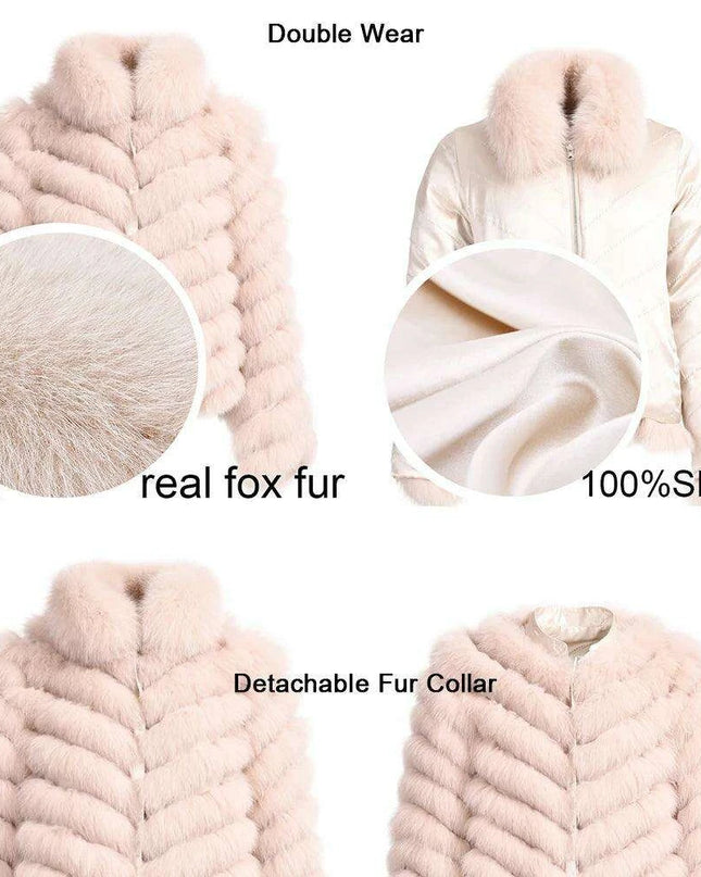 Elegant Reversible Women's Fox Fur Winter Jacket with Silk Lining