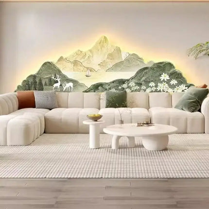 Cream Style Mountain Painting Wall Lamp | High-End Decorative Sconce