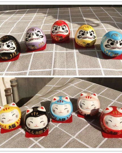 Charming Japanese Ceramic Lucky Cat Daruma Figurine for Home Decor and Gifting