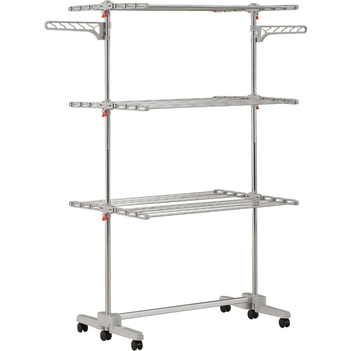 Versatile Mobile 3-Tier Stainless Steel Clothes Drying Rack - Ideal for Quilts and Delicates