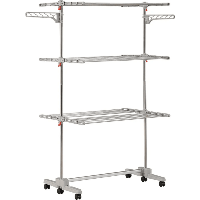 Mobile 3-Tier Clothes Drying Rack - 48 Rods, Stainless Steel, Easy Assembly, Portable, Ideal for Laundry, Quilts, Delicates