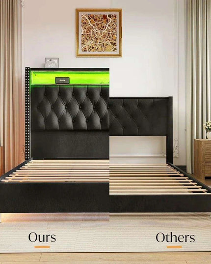 Luxurious King Bed Frame with LED Mood Lighting and Built-in Charging Station