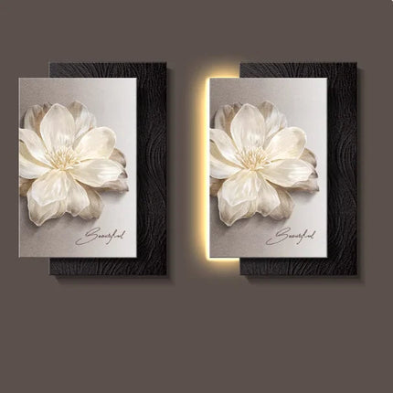 Black & White Camellia LED Wall Lamp – Minimalist Retro Floral Sconce