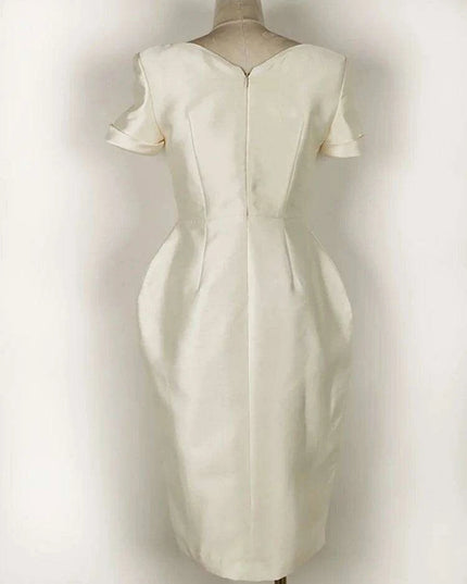 Square Neck Button-Front Short Sleeve Dress