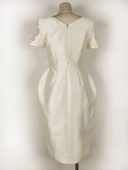 Square Neck Button-Front Short Sleeve Dress