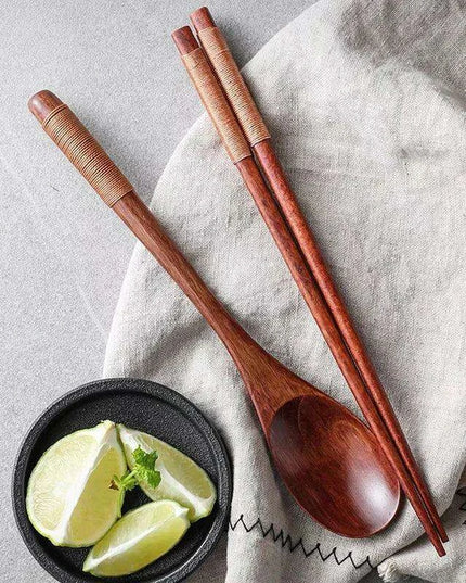 Stylish Wooden Utensil Collection: Premium Long Handle Soup Spoon & Elegant Chopsticks for Authentic Asian Dining