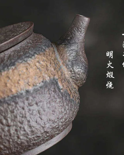Elegant Blackwood-Handled Iron Glazed Japanese Kung Fu Teapot