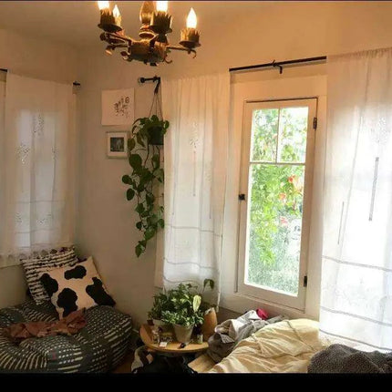 Cotton Kitchen Curtain with Hollow Design and Fun Tassel Trim - 01 panel