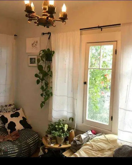 Cotton Kitchen Curtain with Hollow Design and Fun Tassel Trim - 01 panel