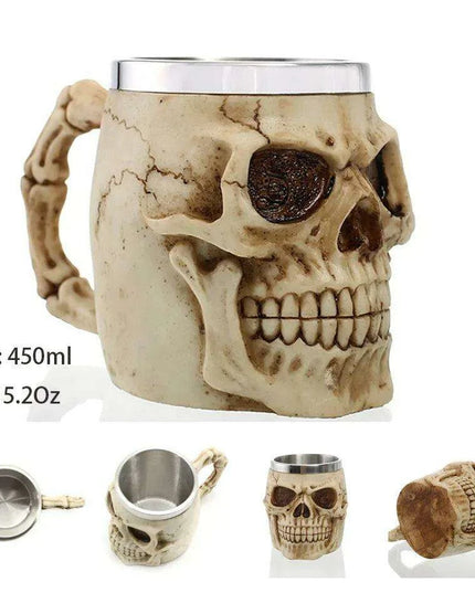 Skull Knight Tankard: Stainless Steel Resin Beer Stein - Viking Halloween Decor for Tea Pub