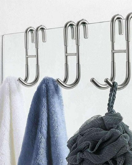 Chic Stainless Steel Shower Glass Door Hooks with Soft Silicone Grips - Pack of 2