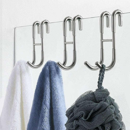 Elegant Stainless Steel Shower Glass Door Hooks with Silicone Grips - Pack of 2