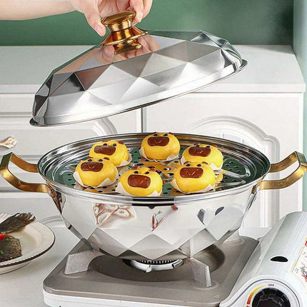 Versatile 304 Stainless Steel Cooking Pot with Integrated Steamer Basket