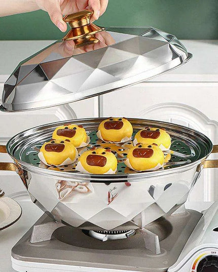 Versatile 304 Stainless Steel Cooking Pot with Integrated Steamer Basket