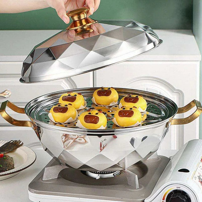 Versatile 304 Stainless Steel Cooking Pot with Integrated Steamer Basket
