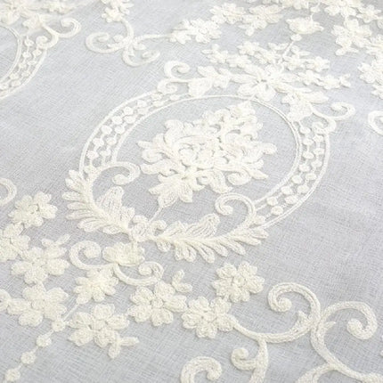 White Floral Embroidered Sheer Voile Curtains – Grommet Top