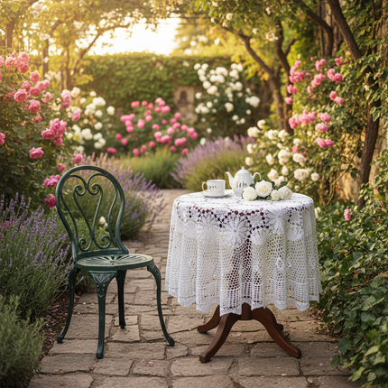 Nordic Lace Crochet Tablecloth — Elegant Pastoral Table Cover, Round