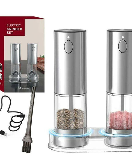 Automatic Rechargeable Salt and Pepper Grinder Duo with Adjustable Coarseness and Built-in LED Light