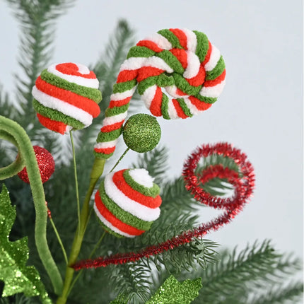 Candy-Themed Christmas Pick with Glitter Leaves & Spiral Accents, 1 Piece