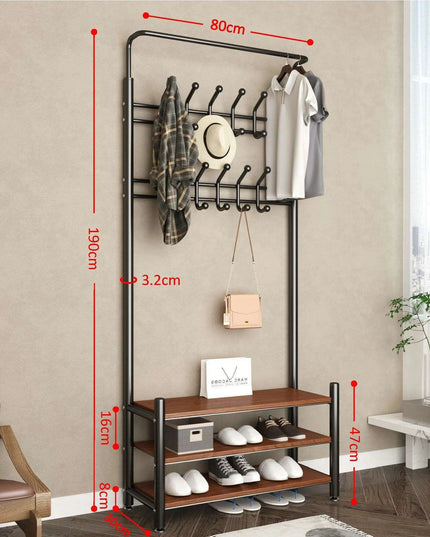 Modern Entryway Organizer with Hooks - Stylish Storage Solution for Shoes and Coats