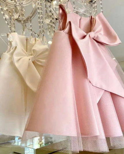 Korean-Inspired Elegant Big Bow Dress for Baby Girl's First Birthday Celebration 2023
