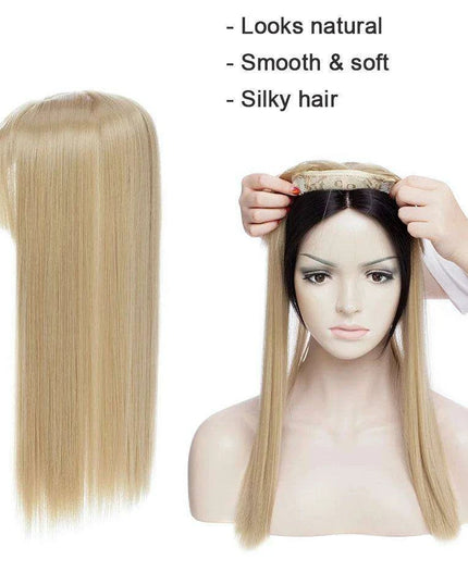 17-Inch Clip-In Synthetic Hair Topper with Silk Base and Bangs for Women