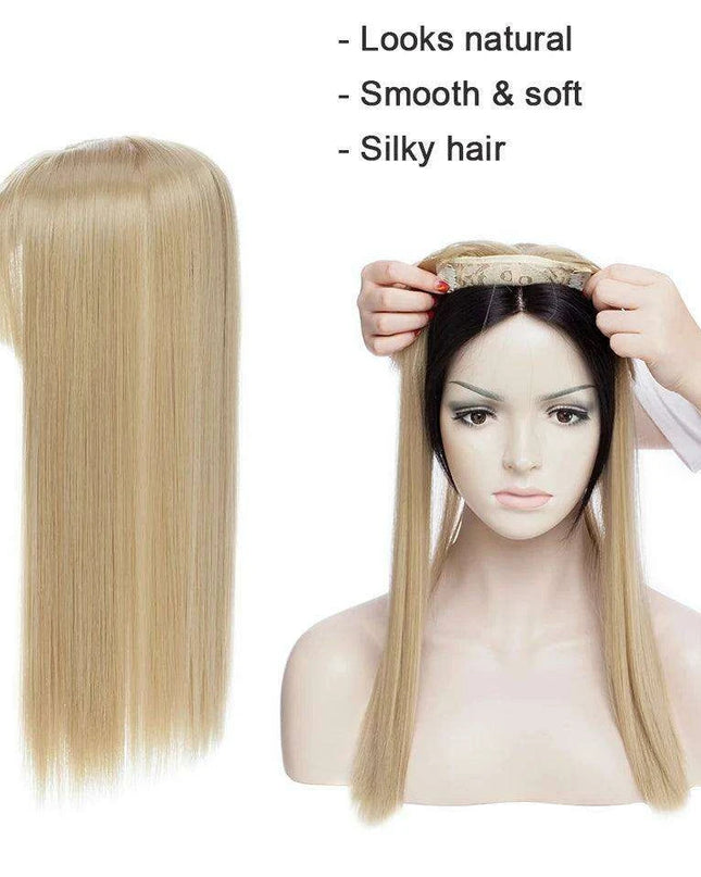 17-Inch Clip-In Synthetic Hair Topper with Silk Base and Bangs for Women