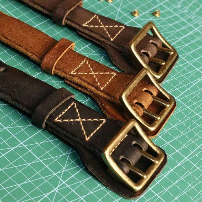 Vintage Double-Needle Buckle Men's Genuine Leather Tactical Belt – Rugged Denim Style
