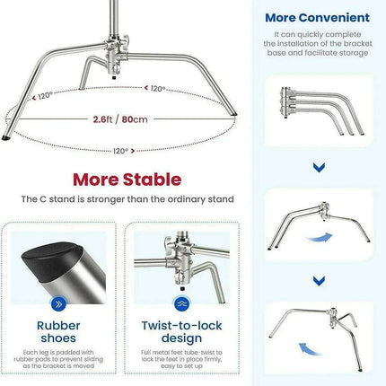 Selens Professional Adjustable C-Stand for Photographers and Videographers - Heavy Duty Aluminum Tripod Support - Très Elite