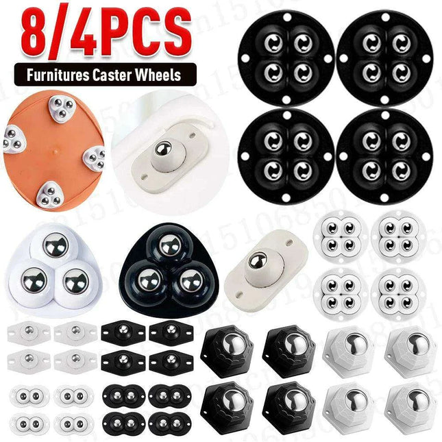 Self-Adhesive 360° Rotating Mini Caster Wheels - 4/8 Pack Universal Mobility Solution for Easy Movement of Trash Bins and Storage Boxes