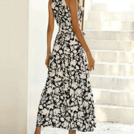 Sensual French Halter Neck Printed Summer Dress with Slit Detail - Très Elite