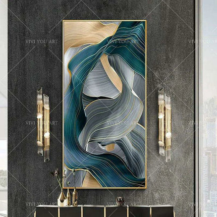 Serene Blue Abstract Landscape Oil Artwork - Handcrafted Contemporary Wall Art for Stylish Home Interiors - Très Elite