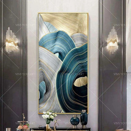 Serene Blue Abstract Landscape Oil Artwork - Handcrafted Contemporary Wall Art for Stylish Home Interiors - Très Elite