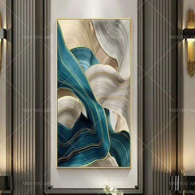 Serene Blue Abstract Landscape Oil Artwork - Handcrafted Contemporary Wall Art for Stylish Home Interiors