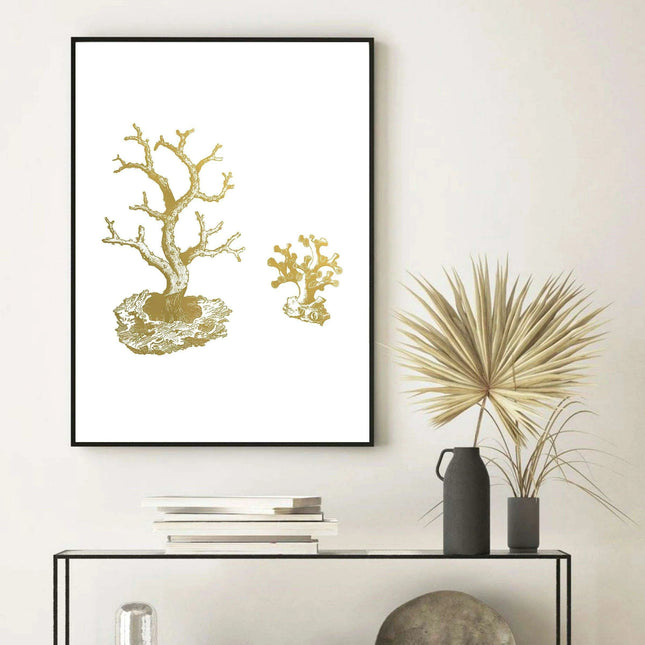 Serene Coastal Beauty: Golden Coral Tree Giclee Art Print for Stylish Home Decor